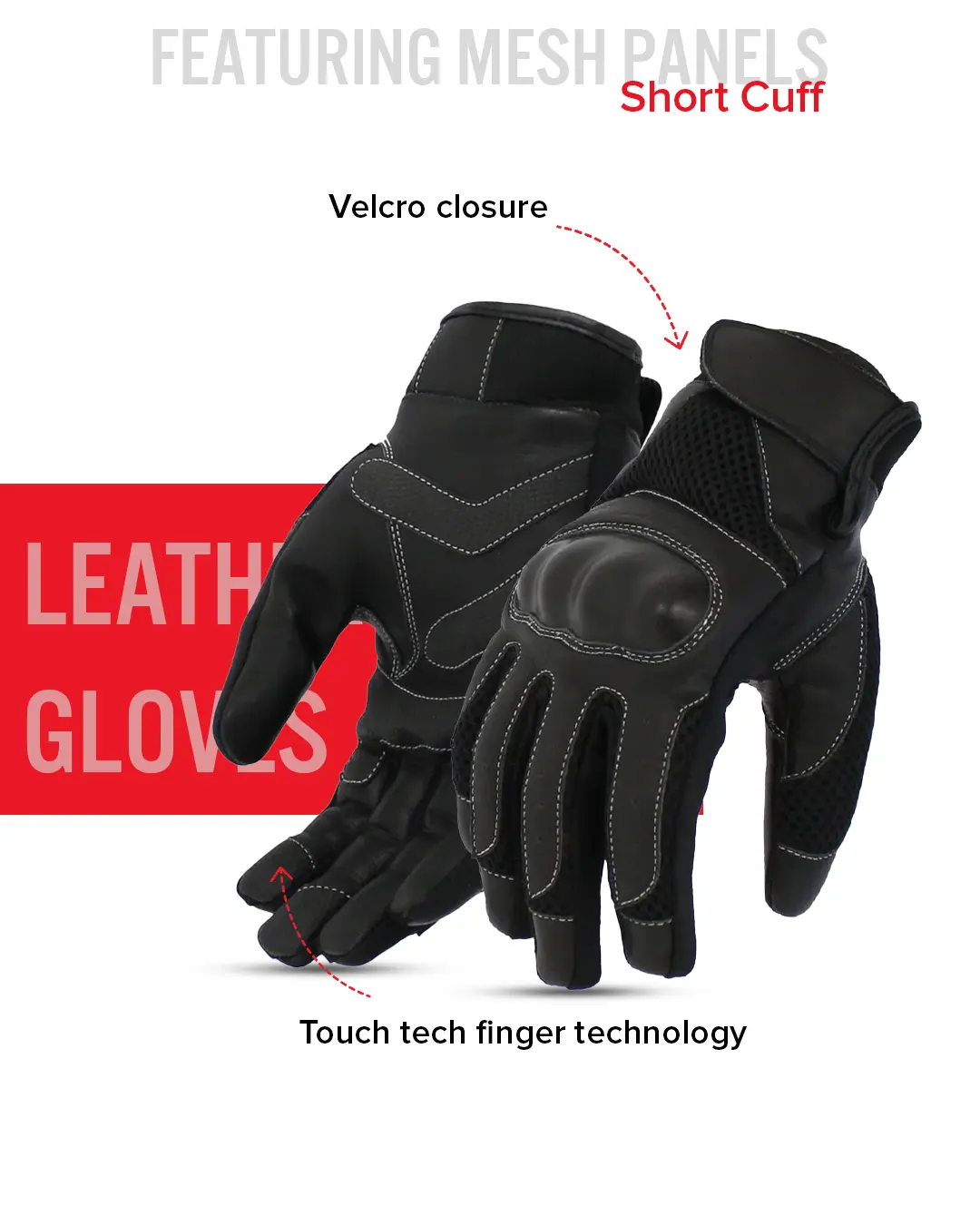 Axis Men's Motorcycle Leather Gloves - Image 3