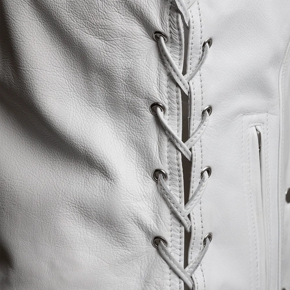 Beryl - Women's Motorcycle Leather Vest - White - Image 3