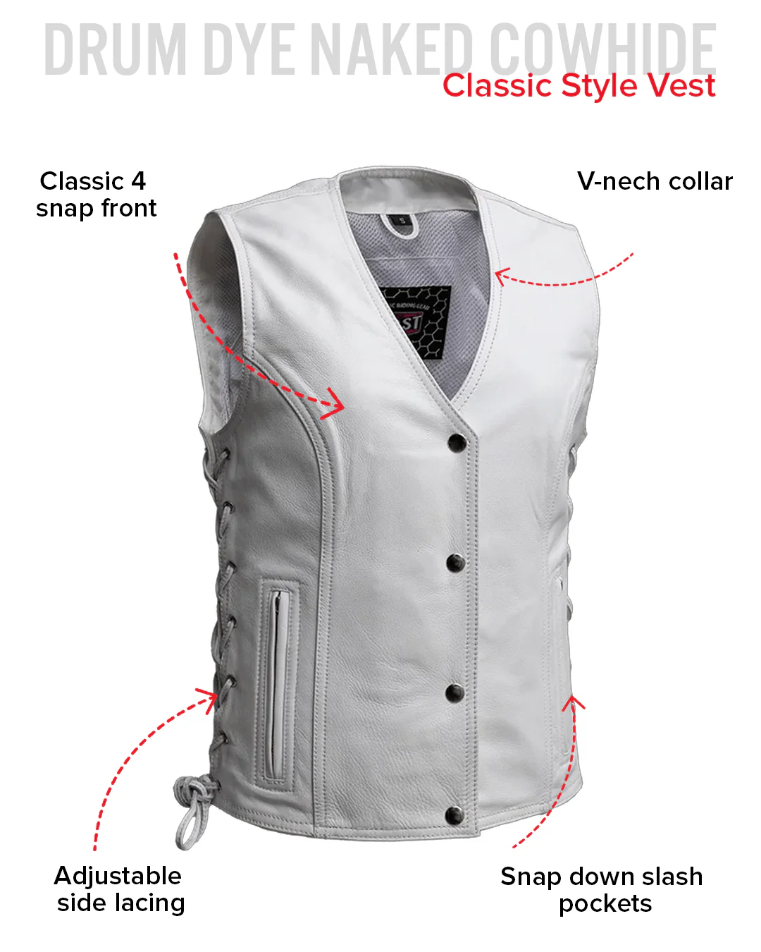 Beryl - Women's Motorcycle Leather Vest - White - Image 5