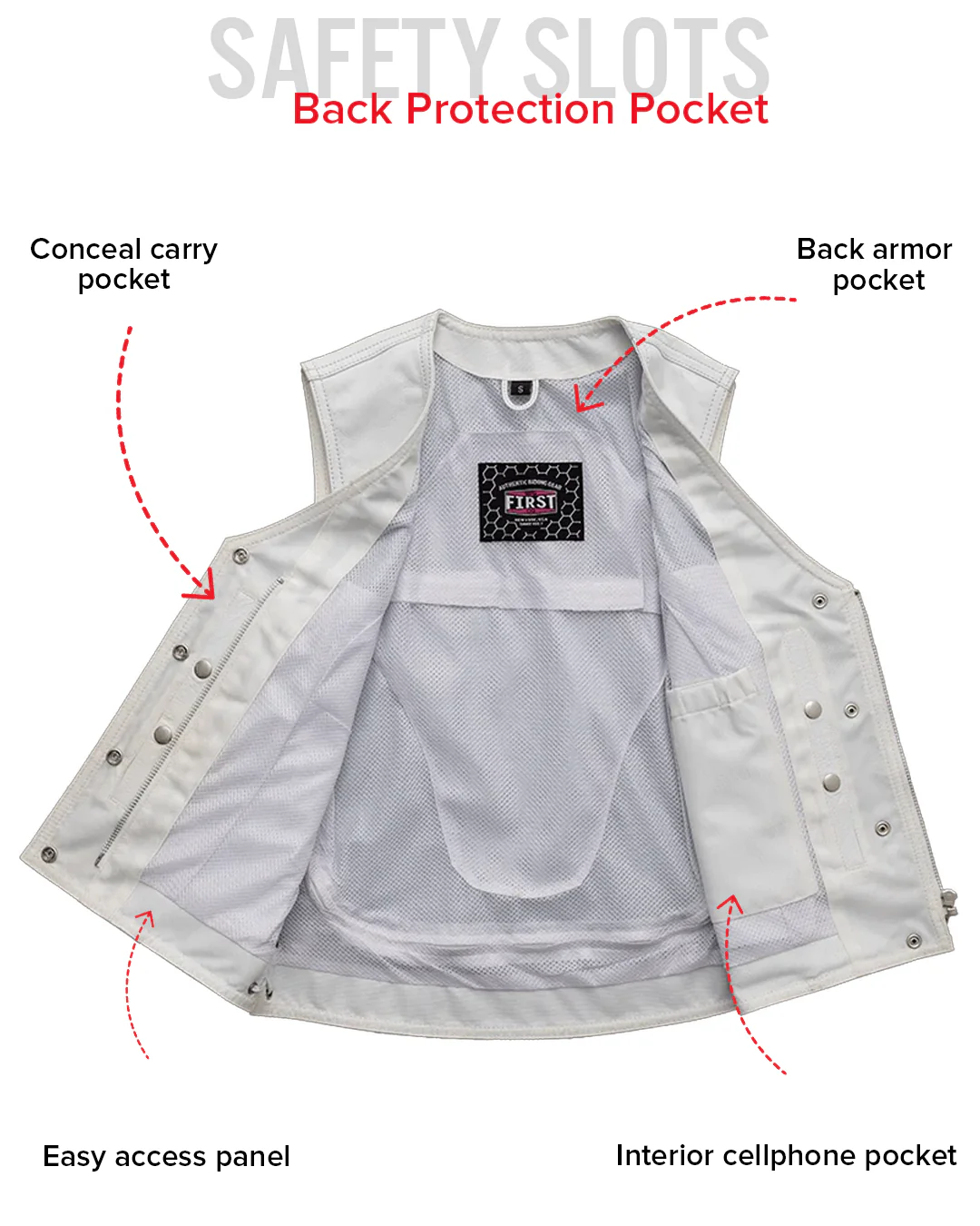 Beryl - Women's Motorcycle Leather Vest - White - Image 6