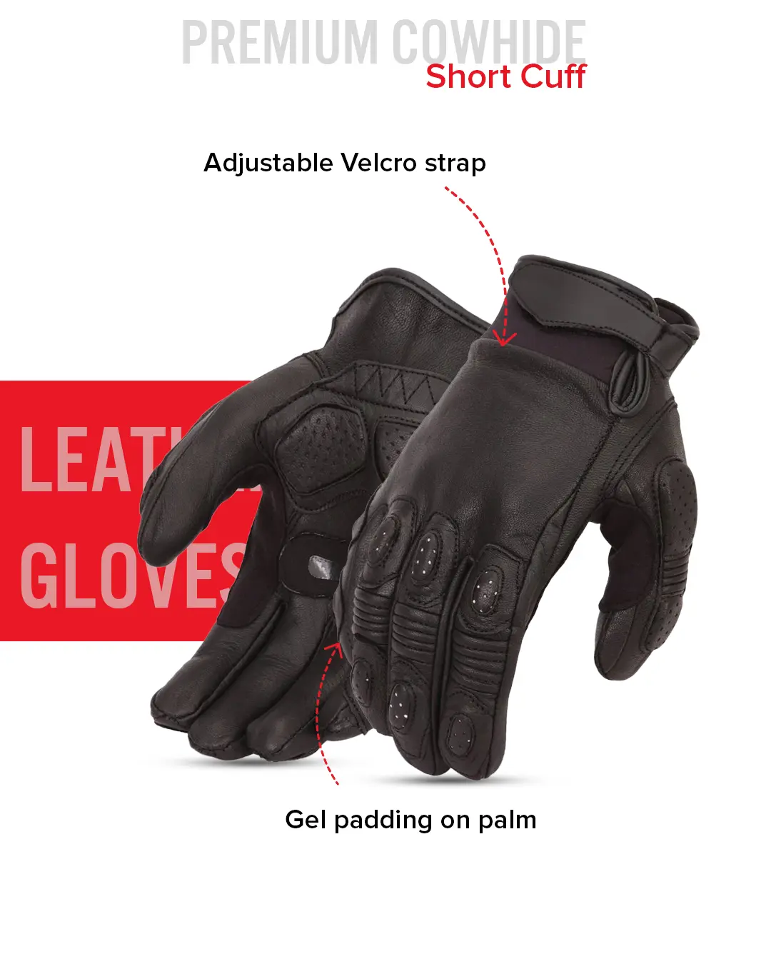 Blitz Men's Leather Motorcycle Gloves - Image 3