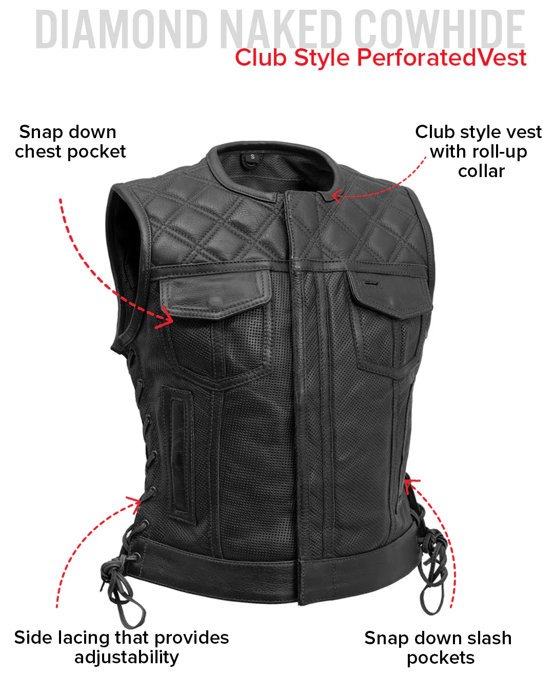 Bonnie Perforated Women's Motorcycle Leather Vest - Image 15