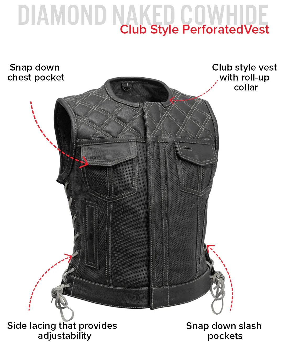 Bonnie Perforated Women's Motorcycle Leather Vest - Image 18