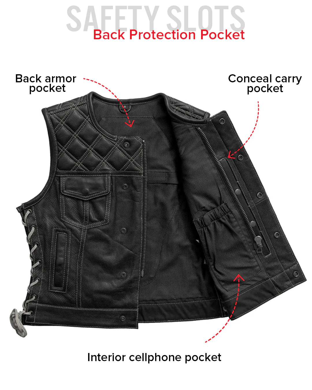 Bonnie Perforated Women's Motorcycle Leather Vest - Image 19