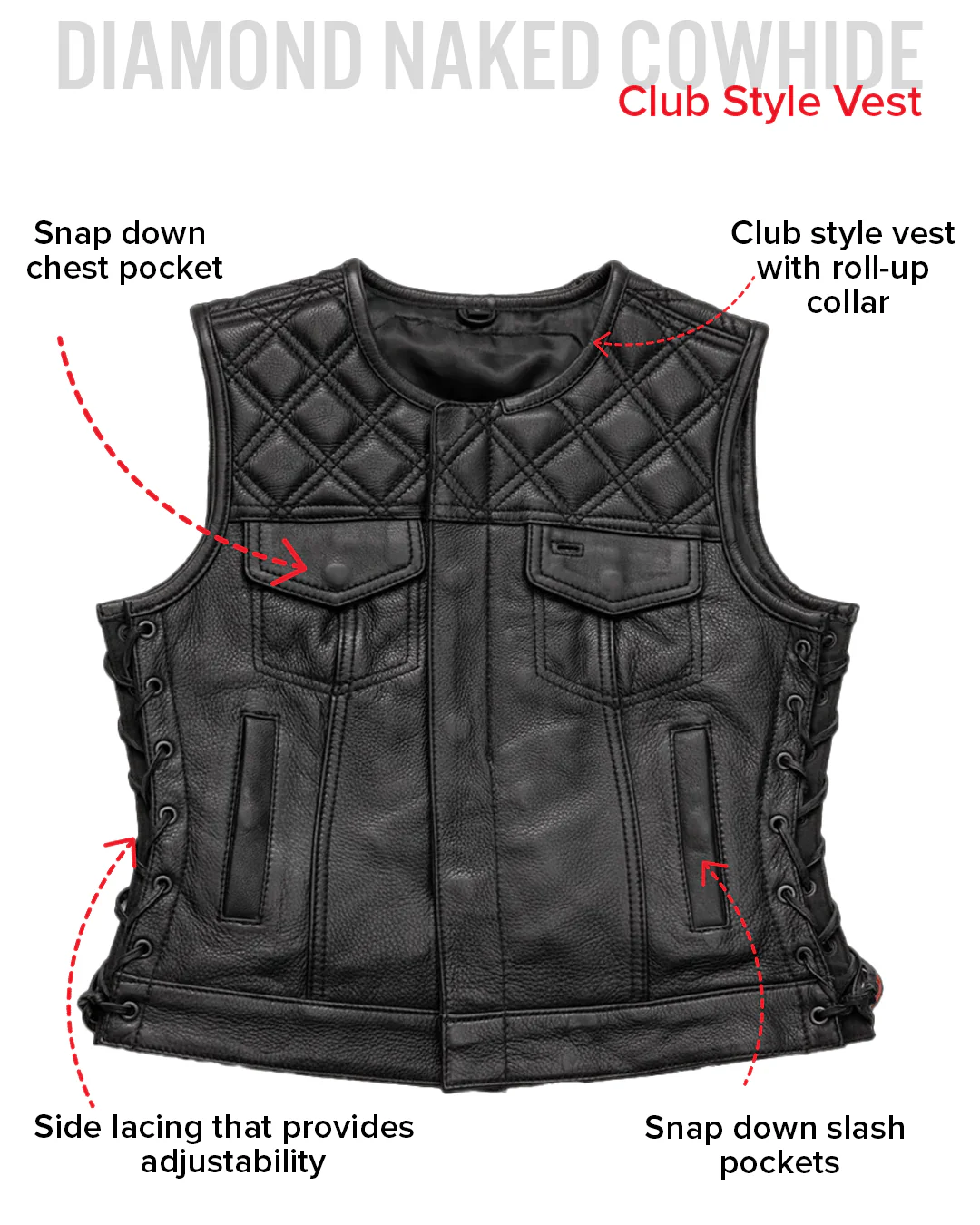 Bonnie - Women's Motorcycle Leather Vest - Diamond Quilt - Image 18