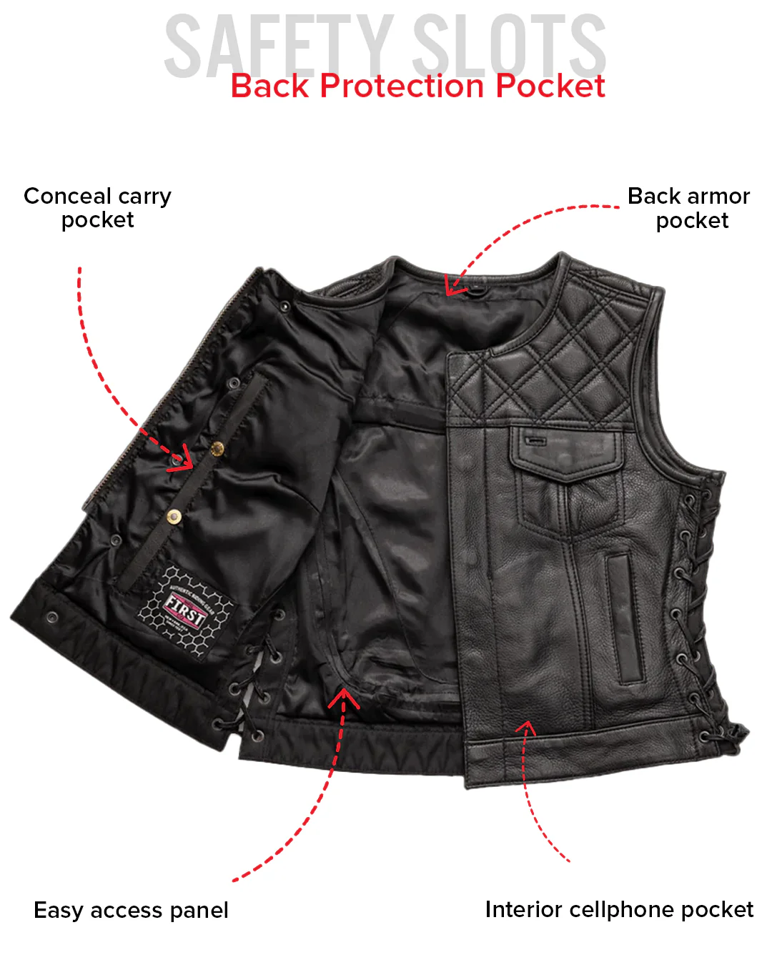 Bonnie - Women's Motorcycle Leather Vest - Diamond Quilt - Image 19