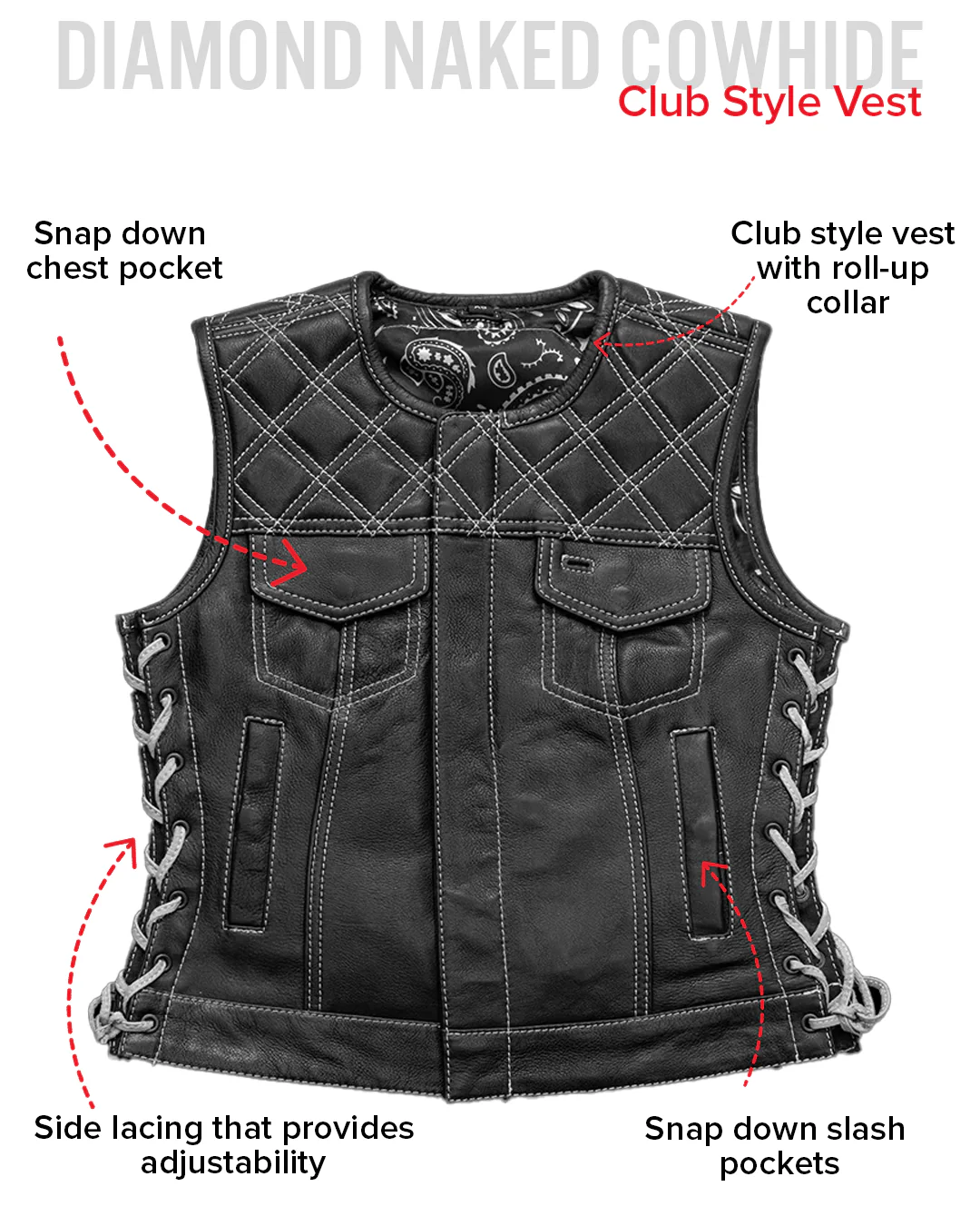 Bonnie - Women's Motorcycle Leather Vest - Diamond Quilt - Image 20