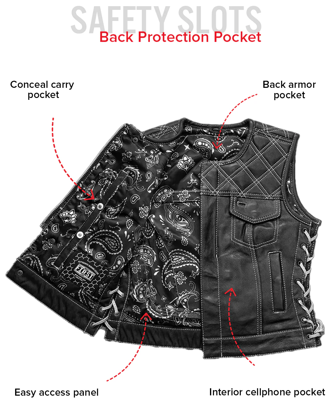 Bonnie - Women's Motorcycle Leather Vest - Diamond Quilt - Image 21