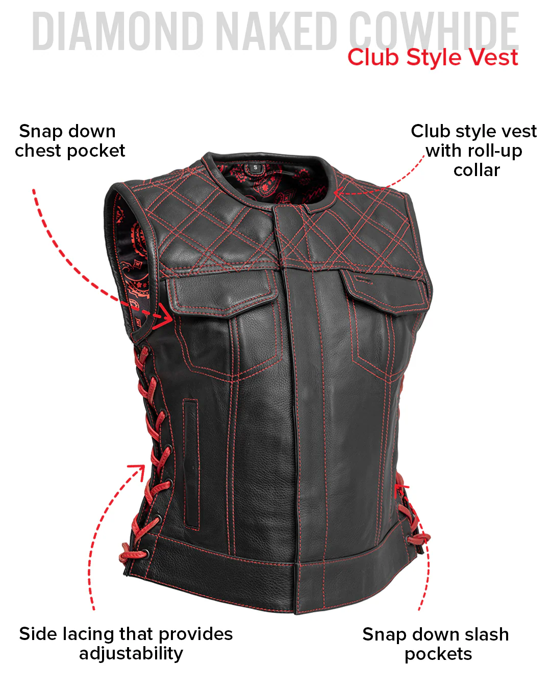 Bonnie - Women's Motorcycle Leather Vest - Diamond Quilt - Image 23