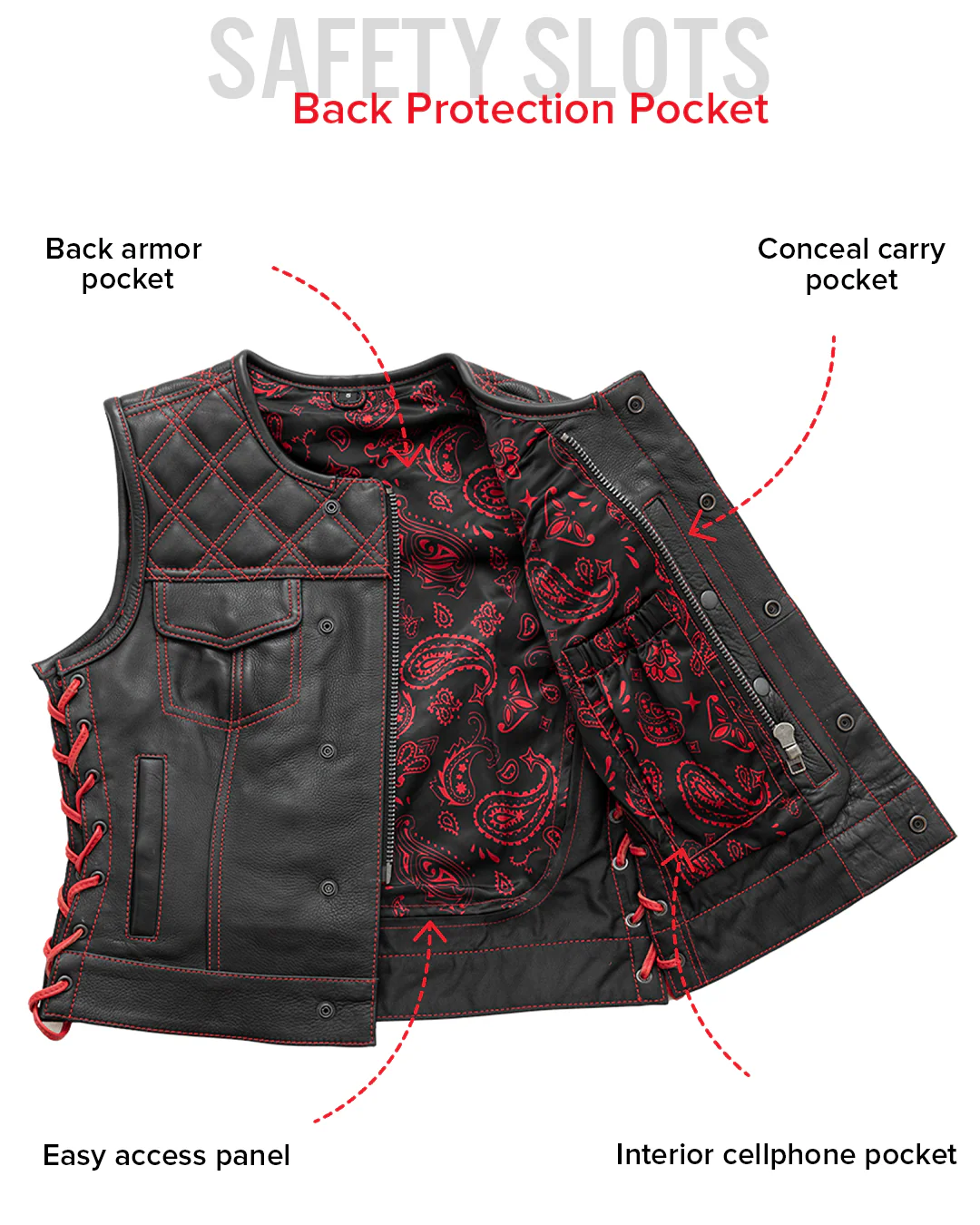 Bonnie - Women's Motorcycle Leather Vest - Diamond Quilt - Image 24