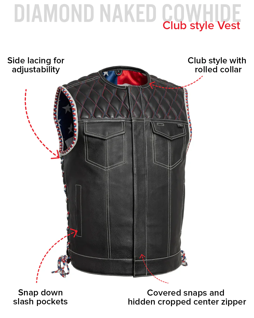 Captain Men's Motorcycle Leather Vest - Image 7