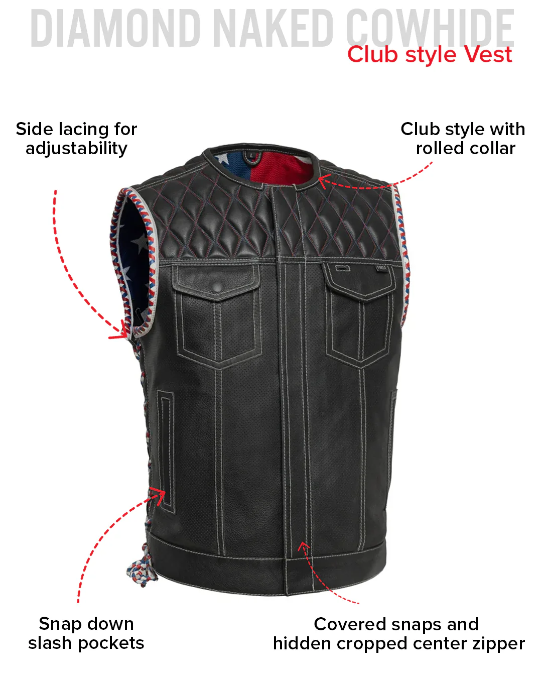 Captain Perforated Men's Motorcycle Leather Vest - Image 7