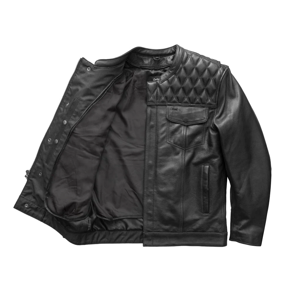 Cinder Men's Cafe Style Leather Jacket - Image 11