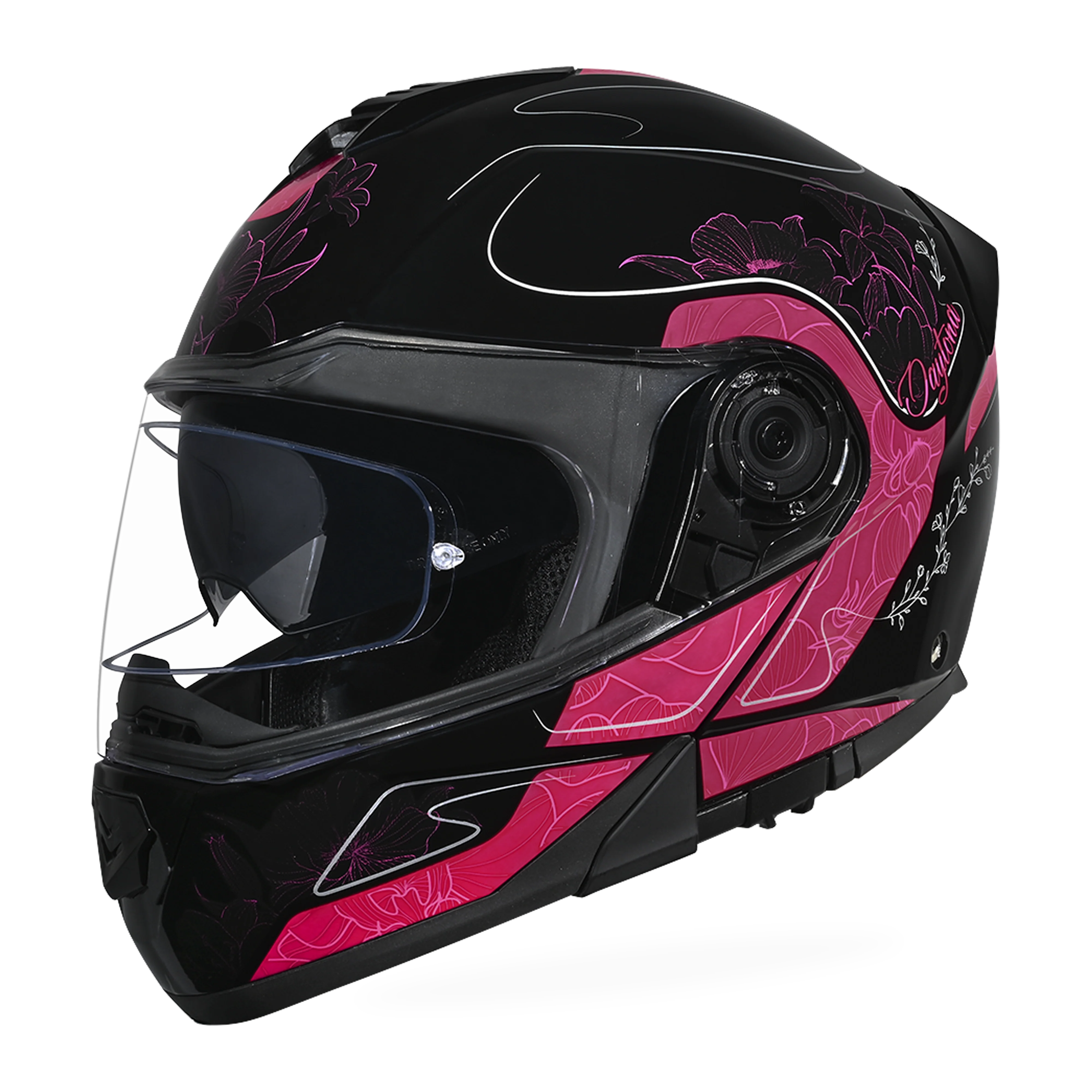 Daytona Glide Modular Motorcycle Helmet - DOT Approved, Bluetooth Ready, Dual Visor, Men/Women/Youth - W/ Flowers - Image 2