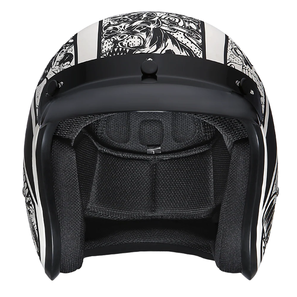 DOT Approved Daytona Cruiser Open Face Motorcycle Helmet - Men, Women & Youth - With Visor & Graphics - W/ Graffiti - Image 2