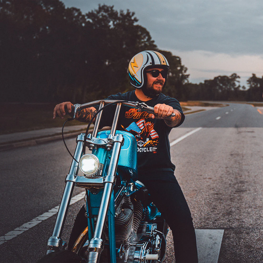 DOT Approved Daytona Cruiser Open Face Motorcycle Helmet - Men, Women & Youth - With Visor & Graphics - W/ Lightning - Image 9