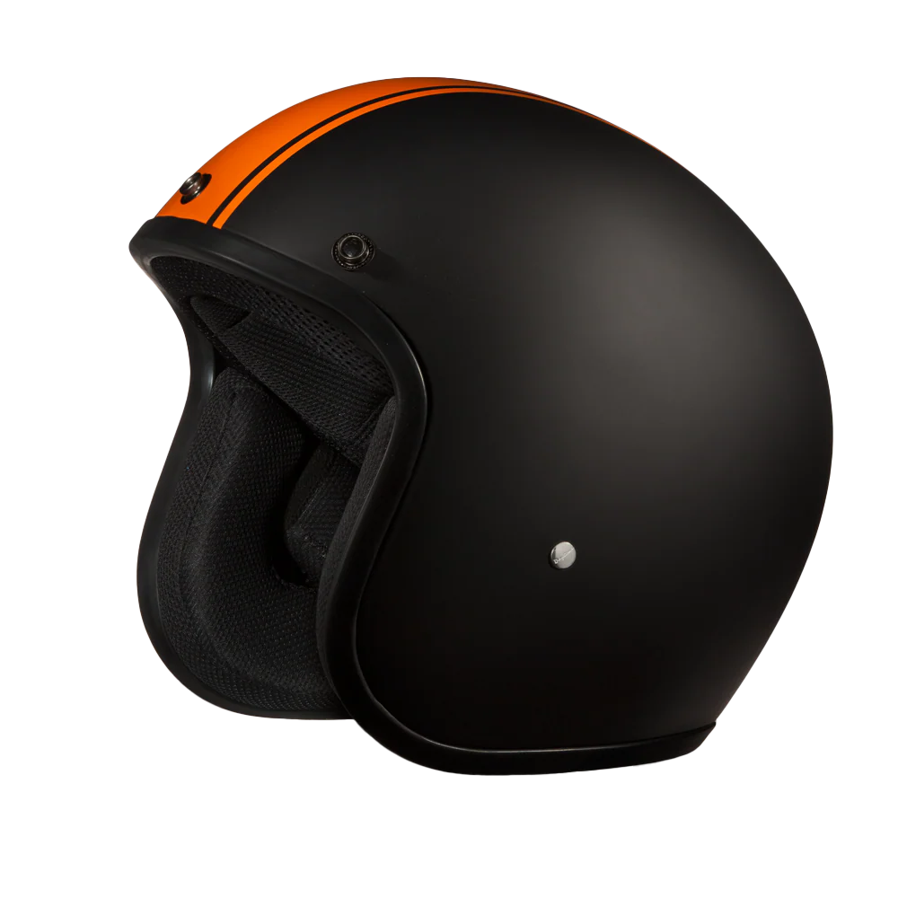 DOT Approved Daytona Cruiser Open Face Motorcycle Helmet - Men, Women & Youth - With Visor & Graphics - W/ Orange Pin Stripe - Image 6