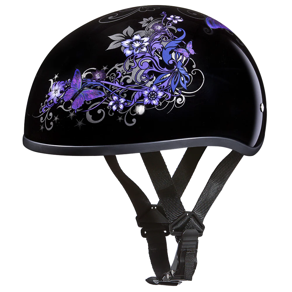 DOT Approved Daytona Motorcycle Half Face Helmet - Skull Cap Graphics for Men & Women, Scooters, ATVs, UTVs & Choppers - W/ Butterfly