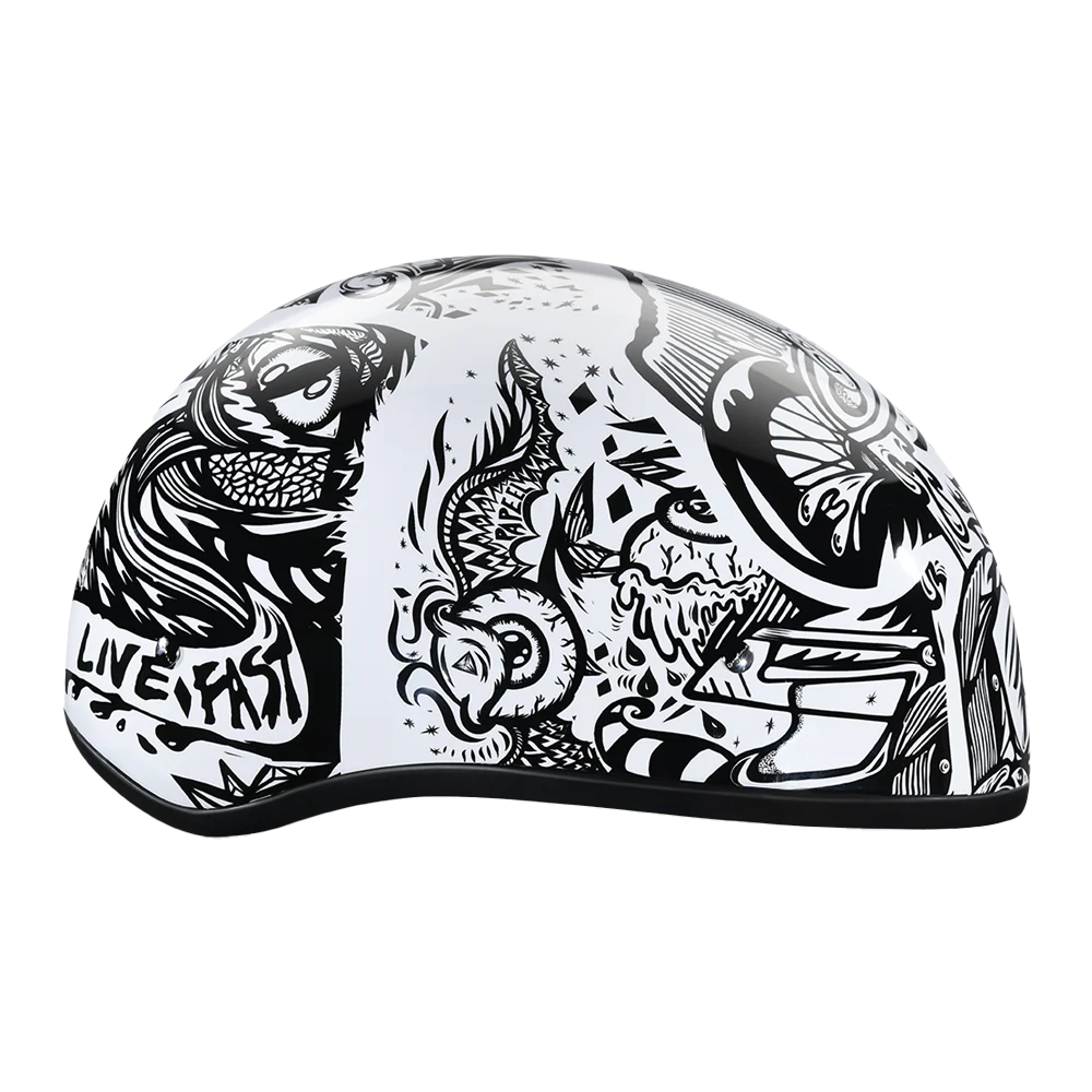 DOT Approved Daytona Motorcycle Half Face Helmet - Skull Cap Graphics for Men & Women, Scooters, ATVs, UTVs & Choppers - W/ Live Fast - Image 5