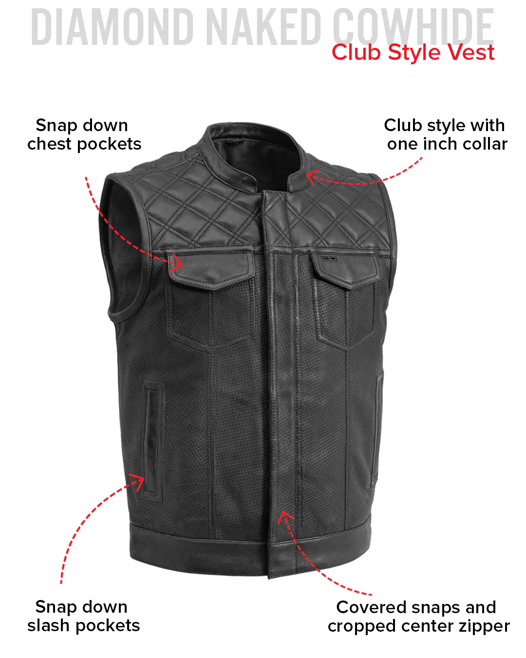 Downside Perforated Men's Motorcycle Leather Vest - Image 14