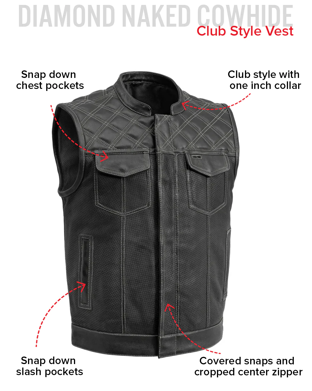 Downside Perforated Men's Motorcycle Leather Vest - Image 16