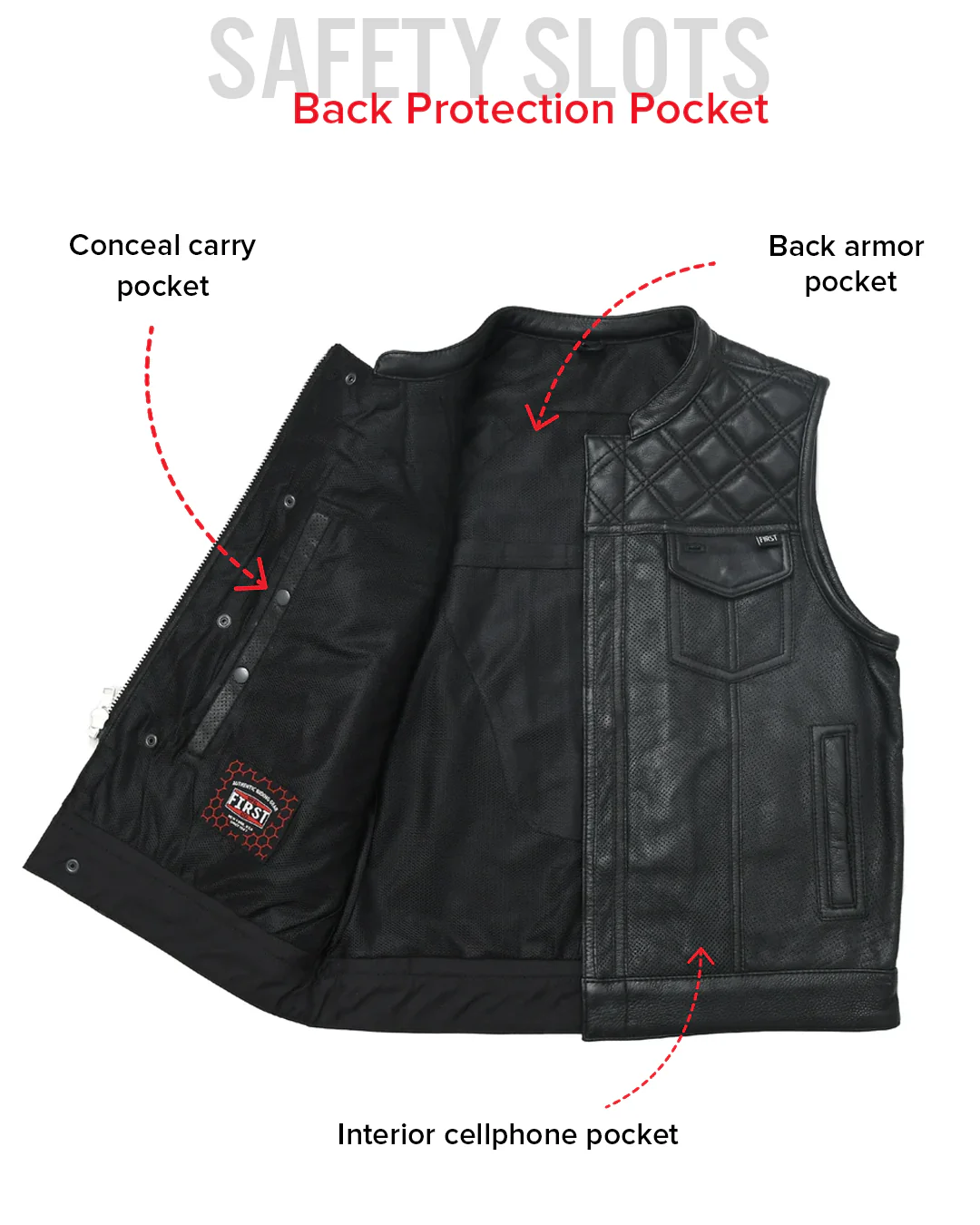 Downside Perforated Men's Motorcycle Leather Vest - Image 17