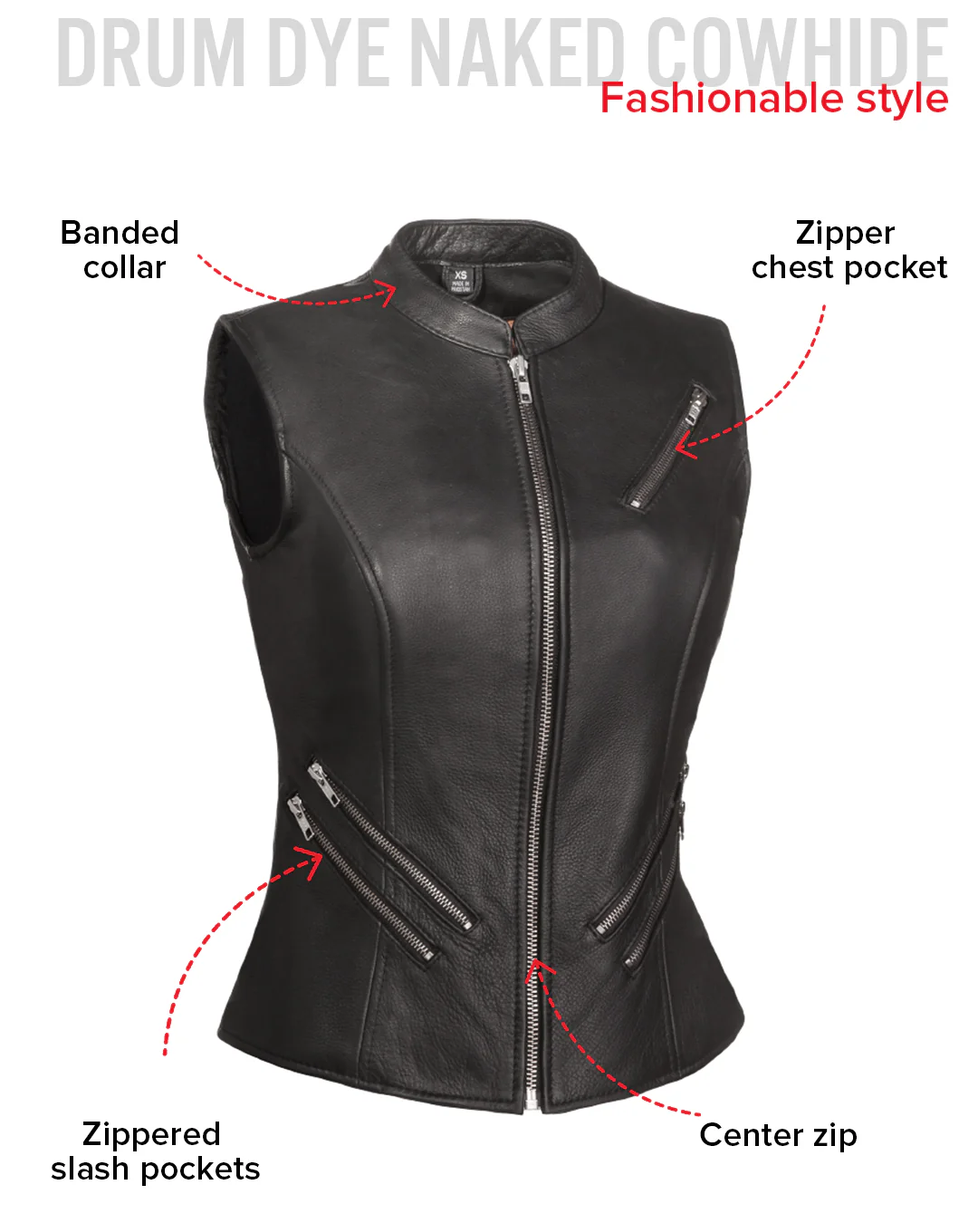 Fairmont Women's Motorcycle Leather Vest - Image 5