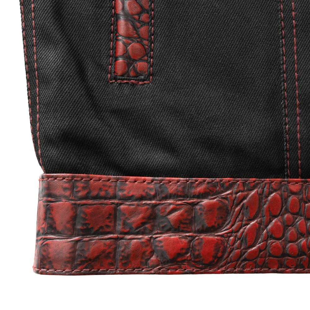 Fireball - Men's Leather/ Denim Motorcycle Vest - Limited Edition - Image 4