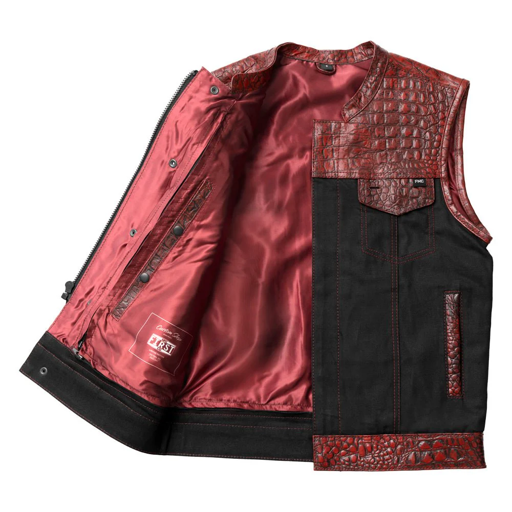 Fireball - Men's Leather/ Denim Motorcycle Vest - Limited Edition - Image 7