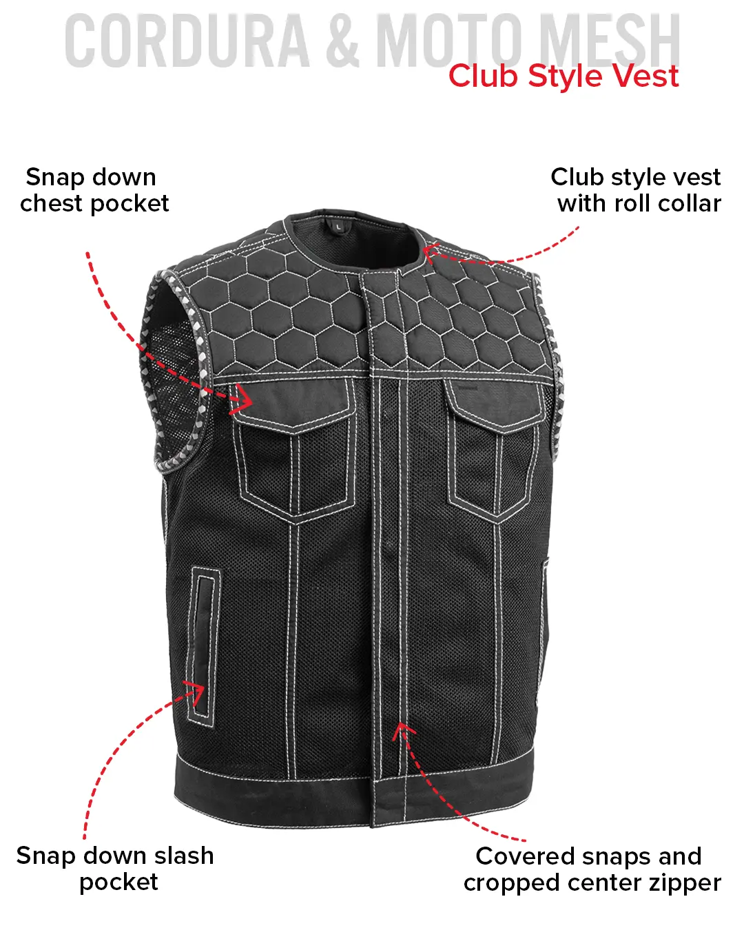 Hornet Moto Mesh Men's Club Style Vest - Image 29