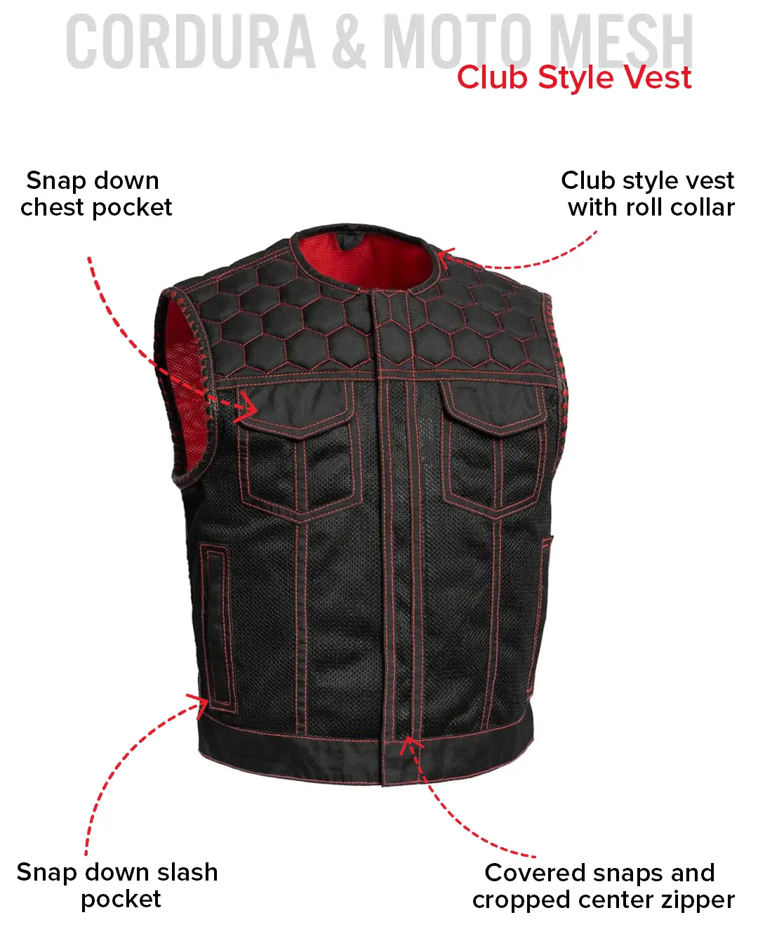 Hornet Moto Mesh Men's Club Style Vest - Image 31