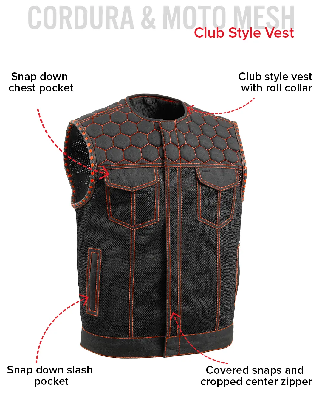 Hornet Moto Mesh Men's Club Style Vest - Image 36