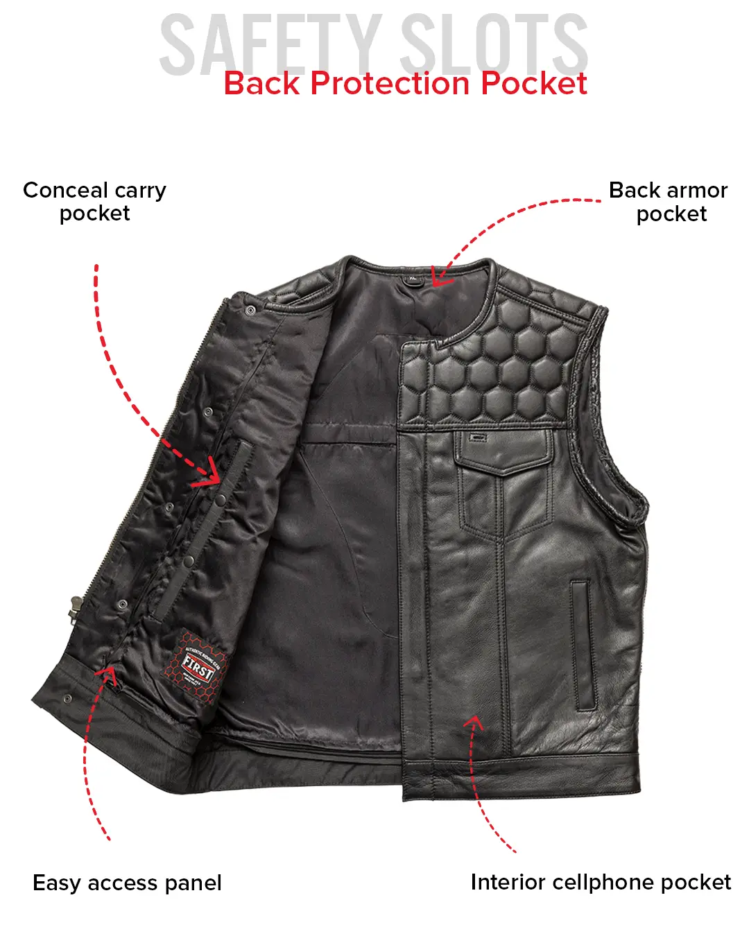 Hornet Men's Club Style Leather Vest - Image 25