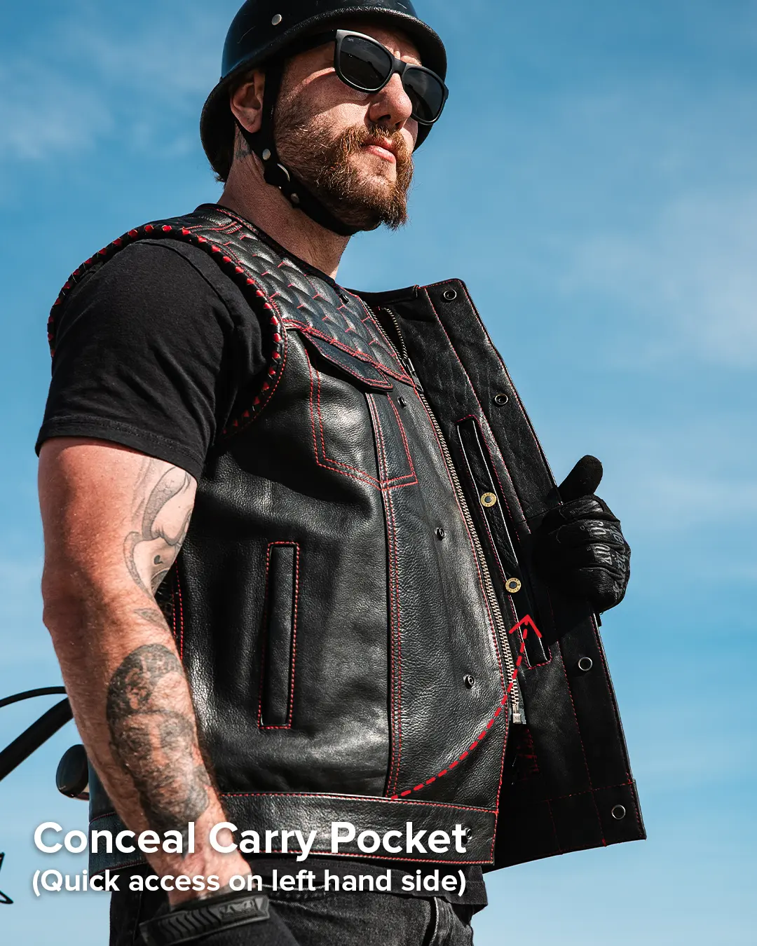 Hornet Men's Club Style Leather Vest - Image 35