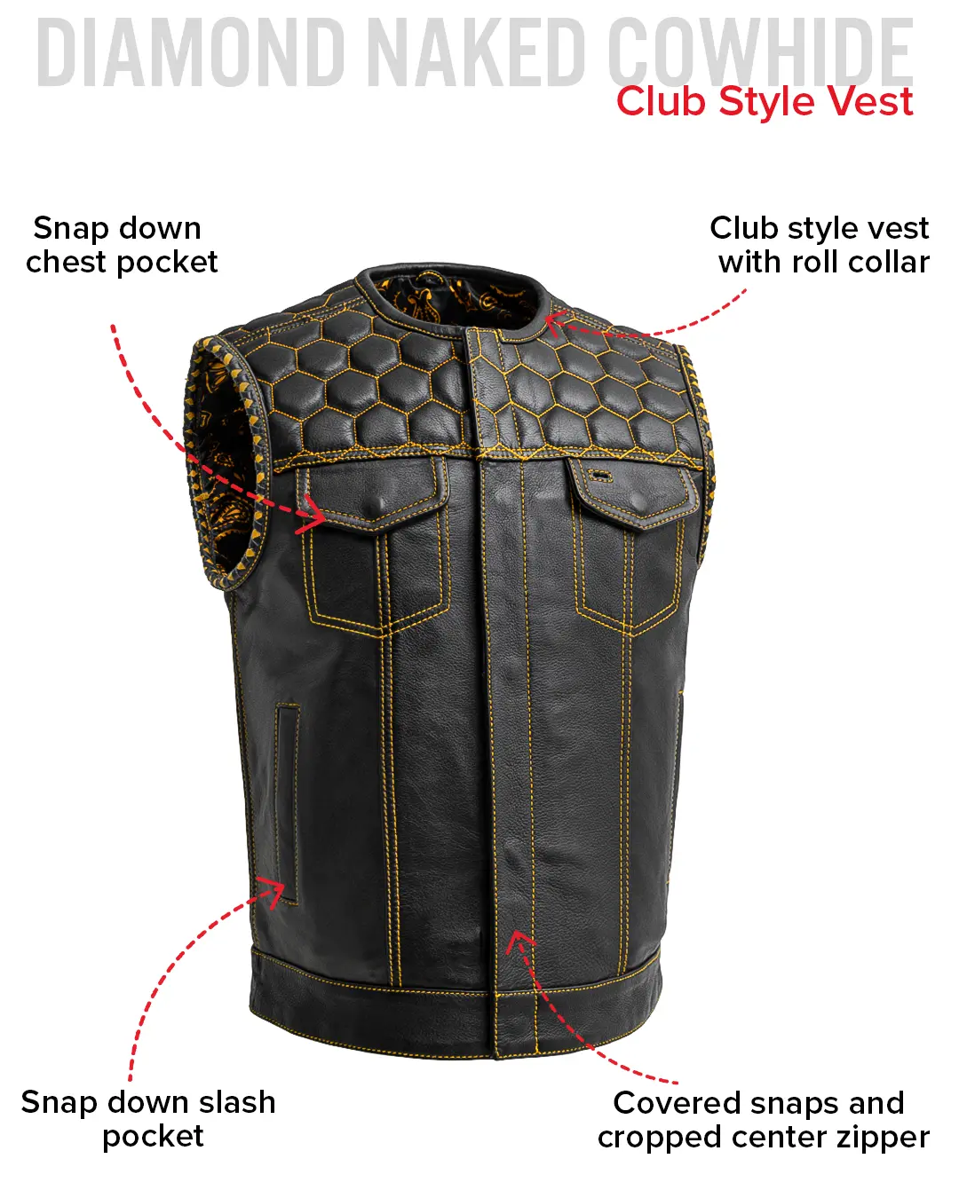 Hornet Men's Club Style Leather Vest - Image 37