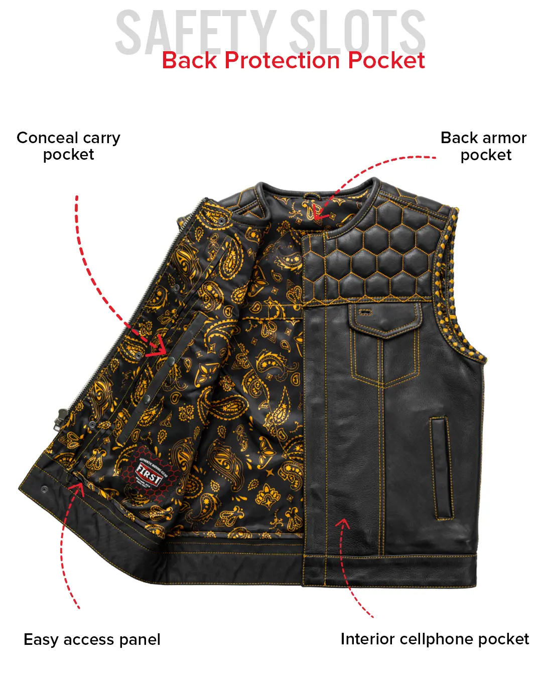 Hornet Men's Club Style Leather Vest - Image 38