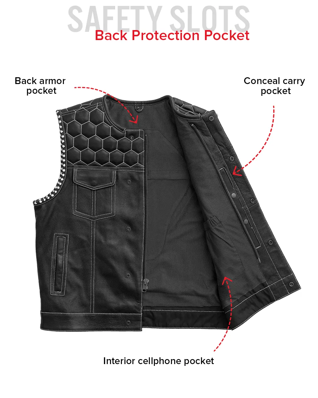 Hornet Perforated Men's Club Style Leather Vest - Image 20