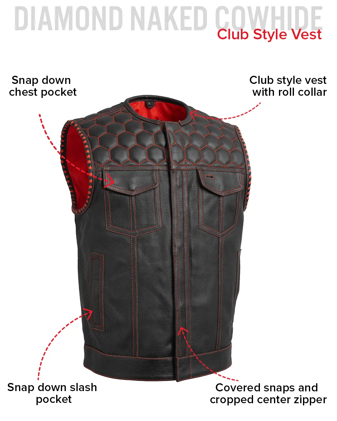 Hornet Perforated Men's Club Style Leather Vest - Image 26