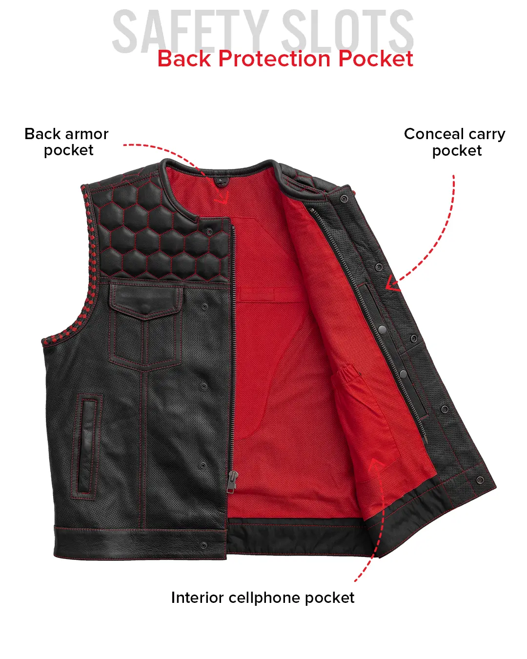 Hornet Perforated Men's Club Style Leather Vest - Image 27