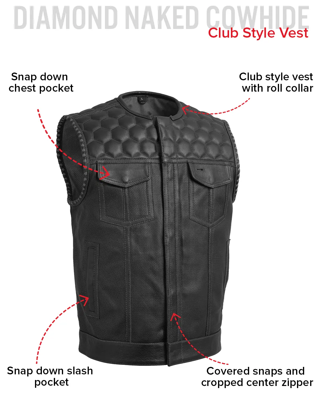 Hornet Perforated Men's Club Style Leather Vest - Image 28