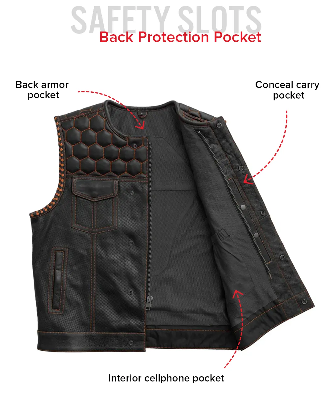 Hornet Perforated Men's Club Style Leather Vest - Image 31