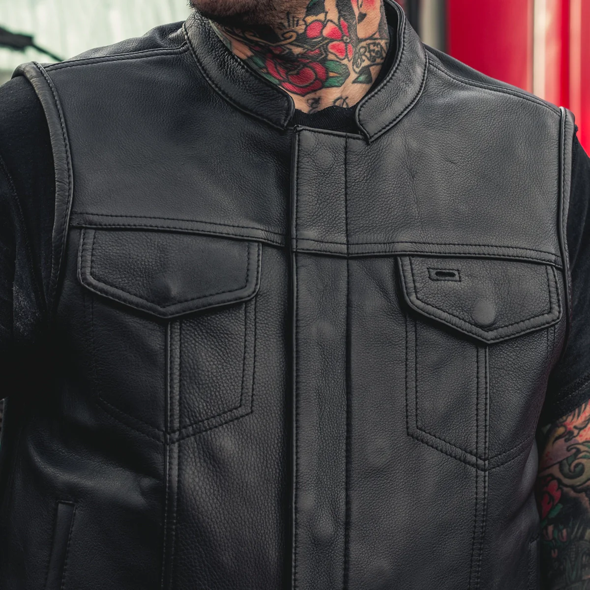 Hotshot Men's Motorcycle Leather Vest - Image 6