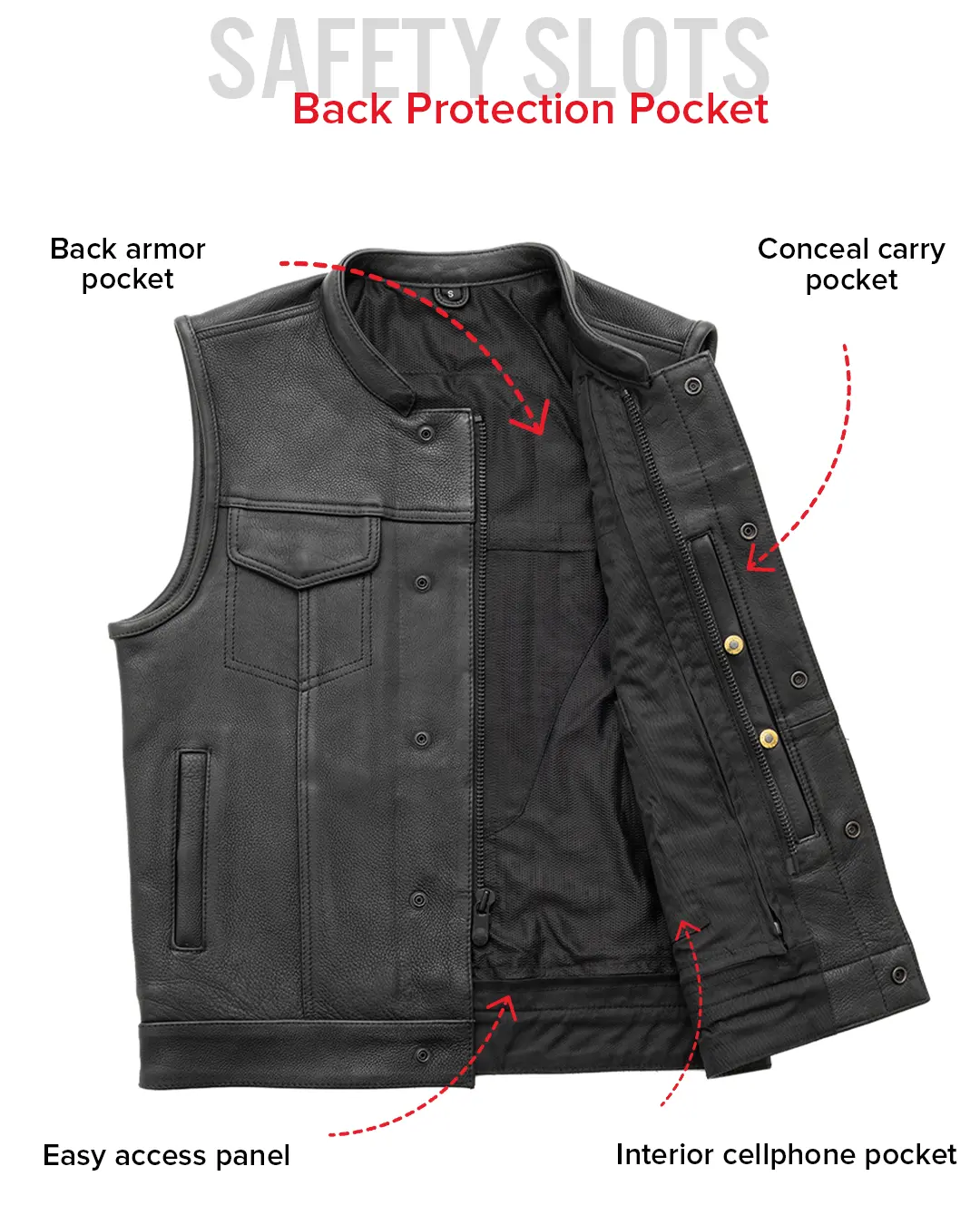 Hotshot Men's Motorcycle Leather Vest - Image 7