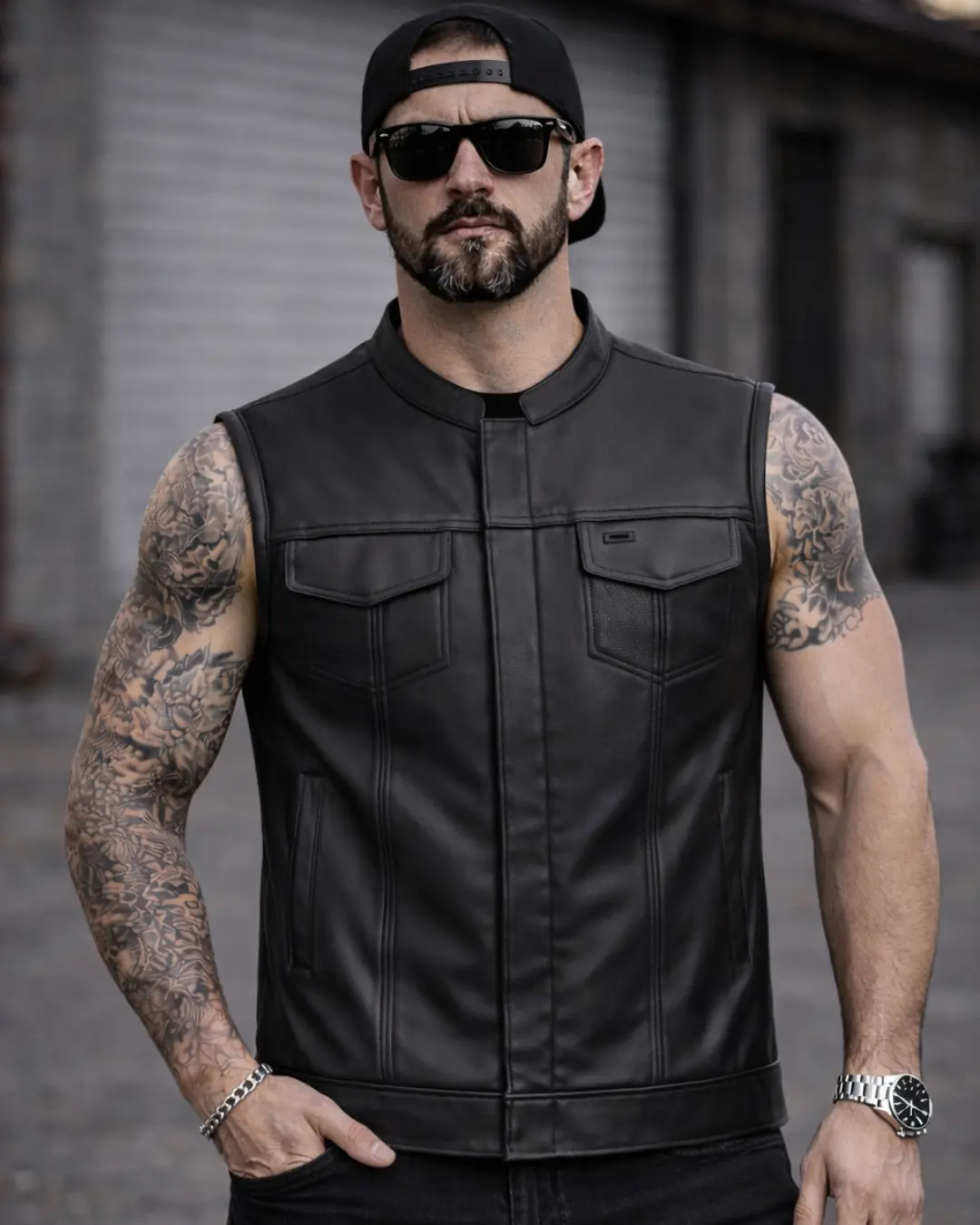 Hotshot Men's Motorcycle Leather Vest - Image 9