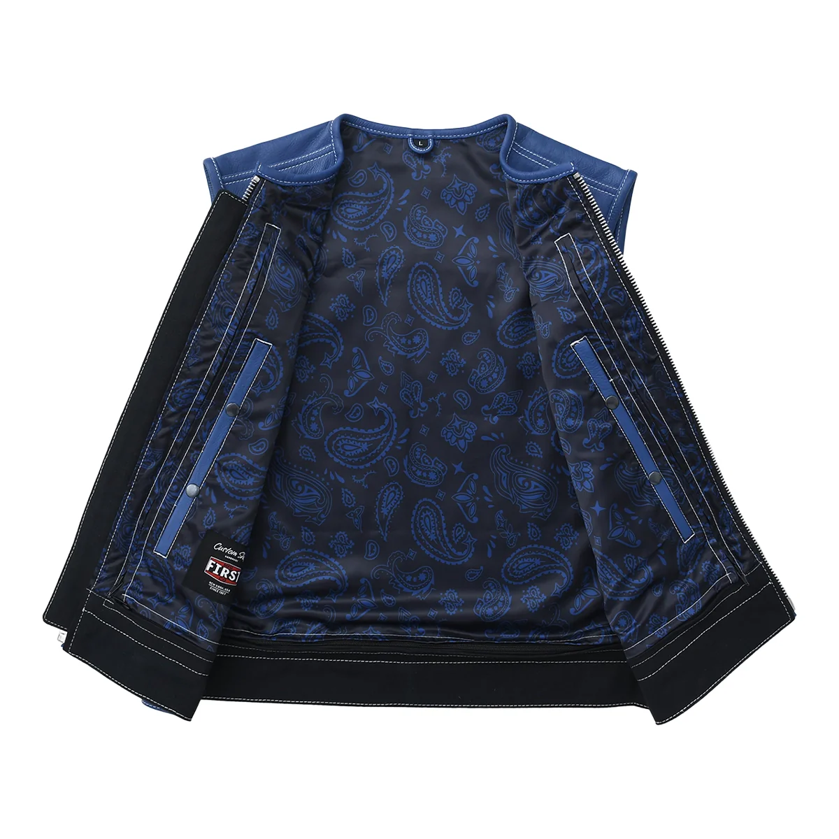Ironclad - Men’s Blue&Black Leather/Canvas Motorcycle Vest - Image 3