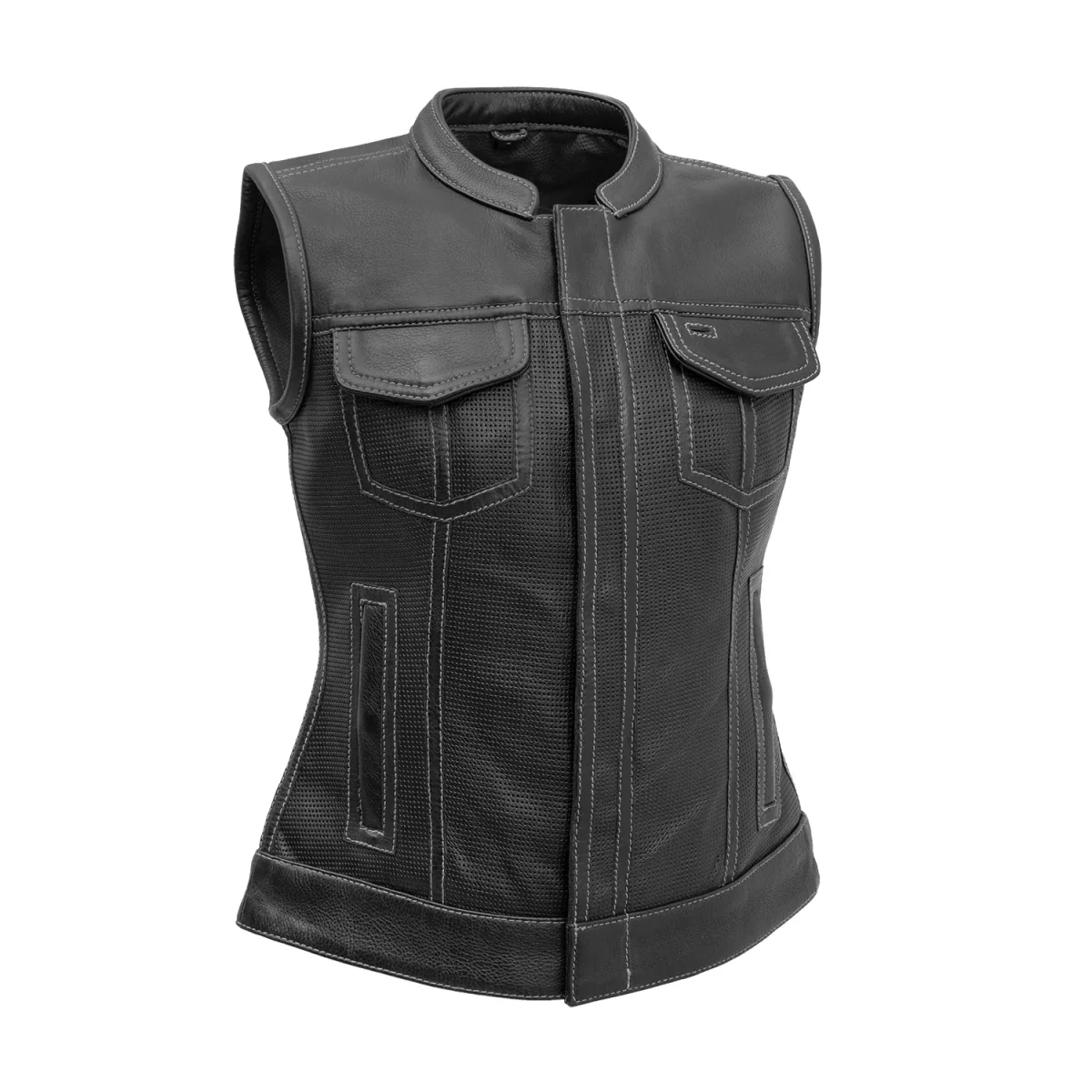 Jessica Perforated Women's Motorcycle Leather Vest - Image 8