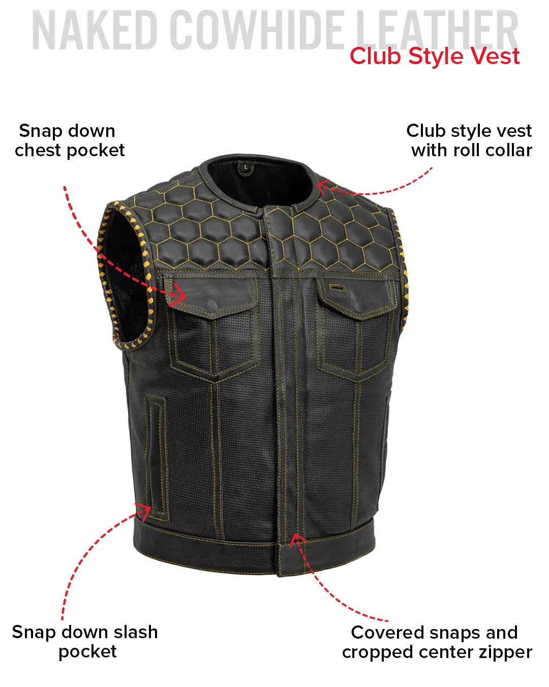 Lowside Hornet Perforated Men's Club Style Leather Vest - Image 5