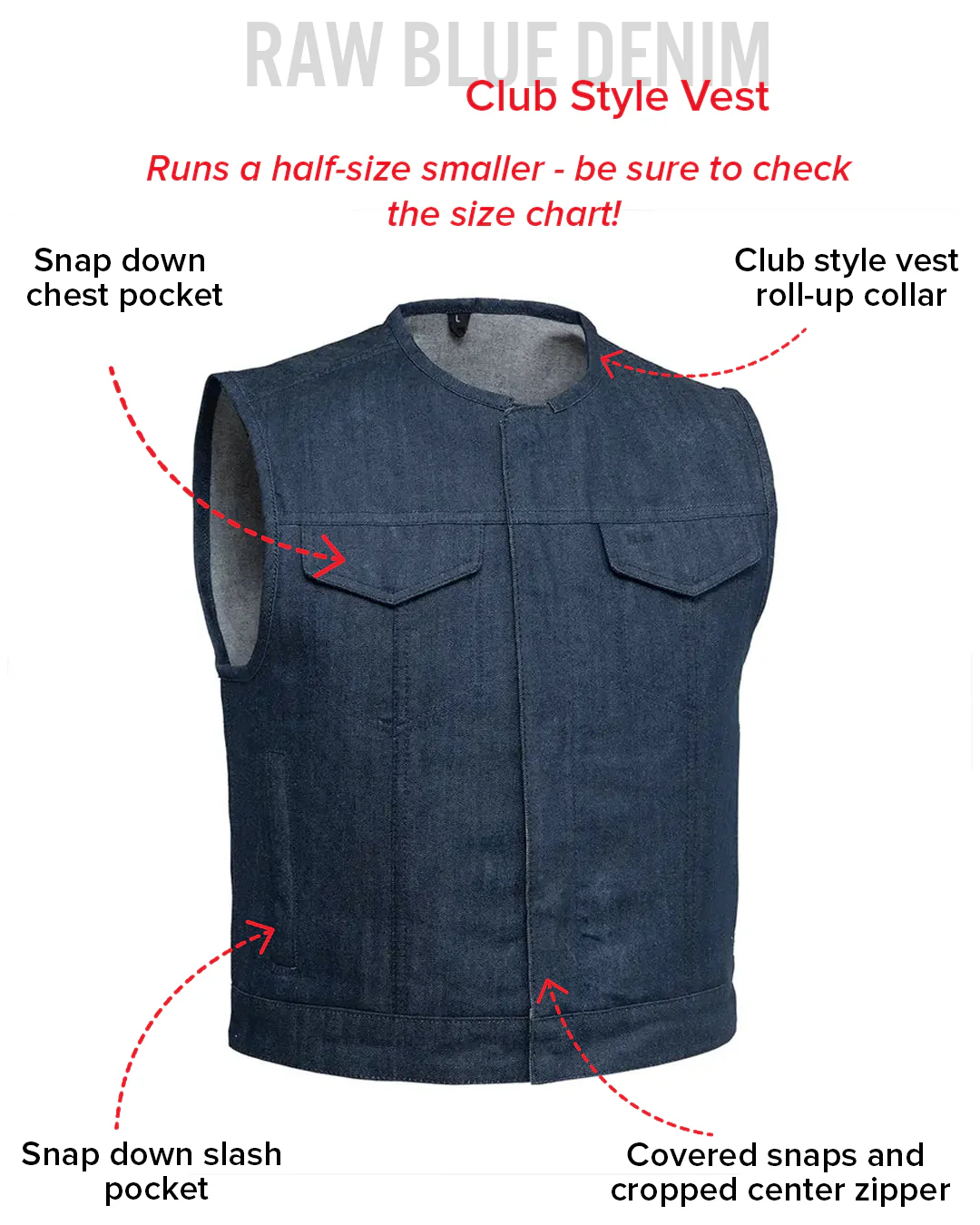 Lowside Men's Motorcycle Denim Vest (Blue) - Image 4