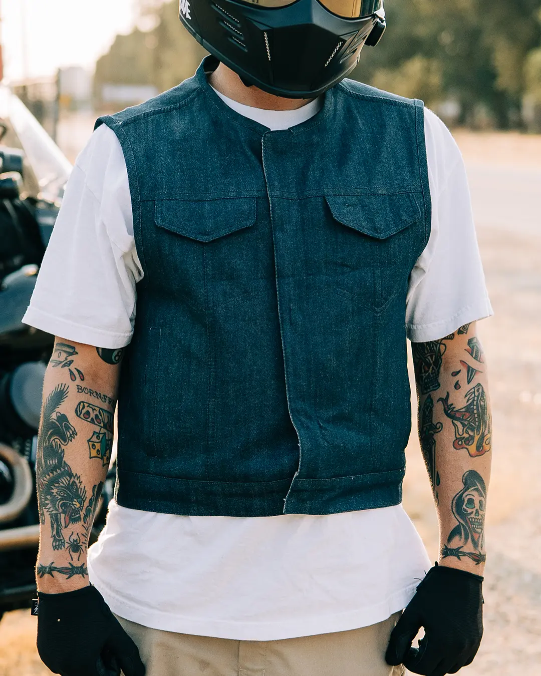 Lowside Men's Motorcycle Denim Vest (Blue) - Image 6