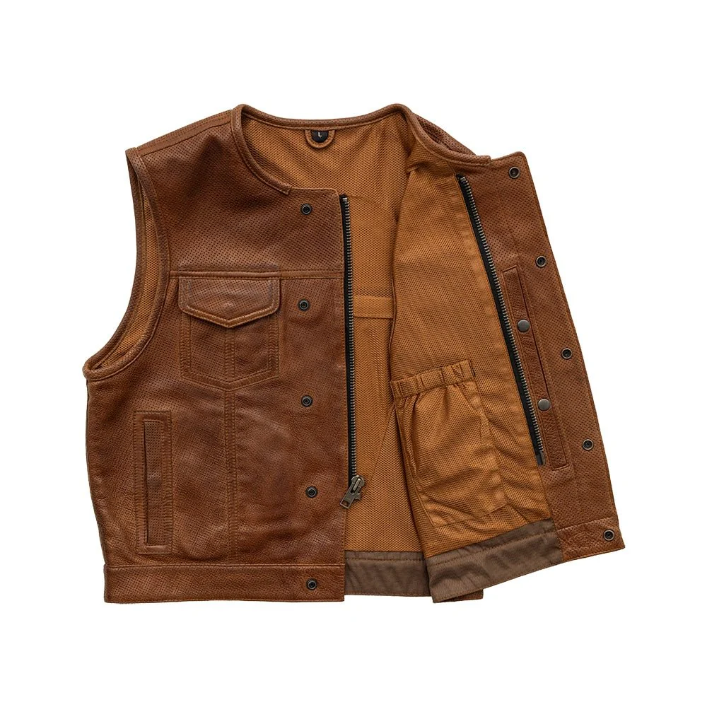 Lowside Men's Perforated Motorcycle Leather Vest - Image 21